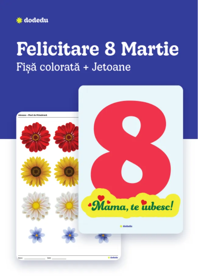 Felicitare 8 Martie - Set Fișă colorată+Jetoane colorate