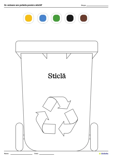 Fișă Ce culoare are pubela pentru sticlă?