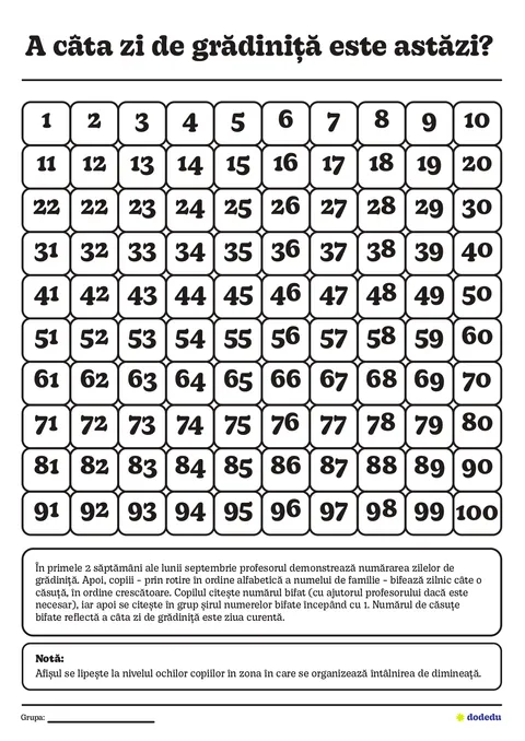 Calendar zile gradiniță - Dimensiune A4