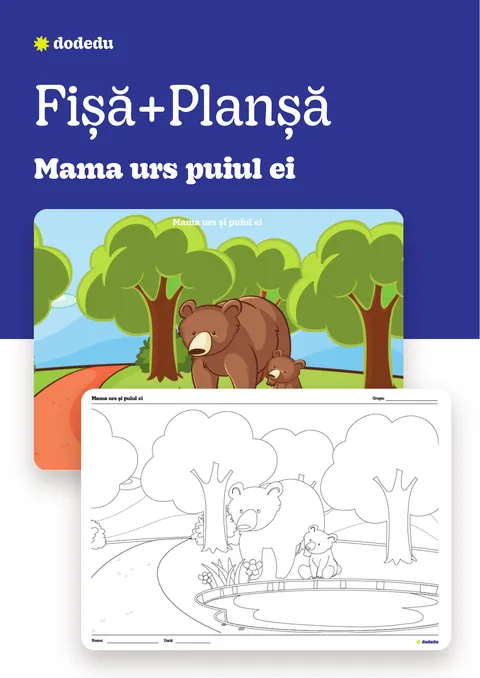 Mama urs și puiul ei - Set Planșă+Fișă
