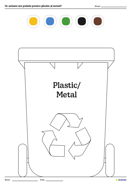 Fișă Ce culoare are pubela pentru plastic și metal?