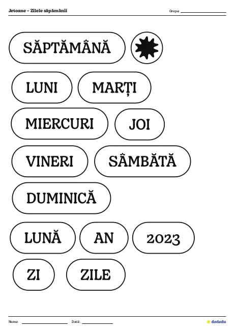 Jetoane - Zilele săpămânii